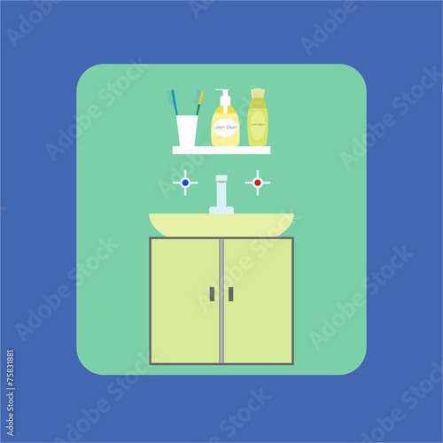 Bathroom interior icon. Washbasin. Soap, shower gel
