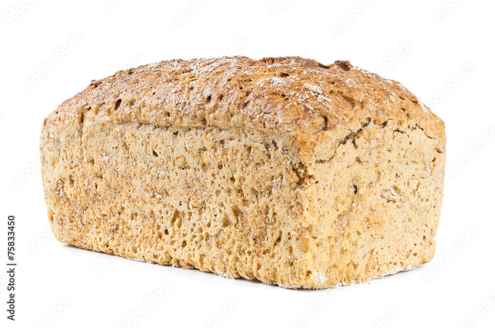 Closeup of wholemeal bread on white background Closeup of wholemeal bread on white background