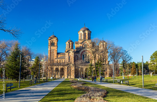 Schilderij op canvas View of St. Mark Church from Tasmajdan Park in Belgrade - Serbia