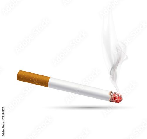 smoldering cigarette on a white background