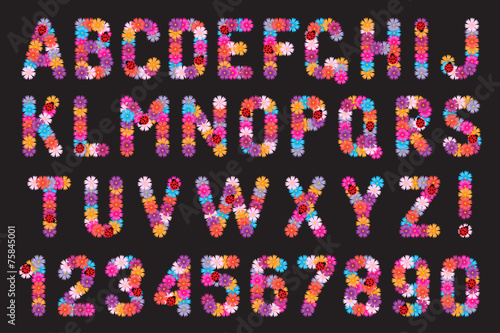 Set of letters and numbers of flowers.