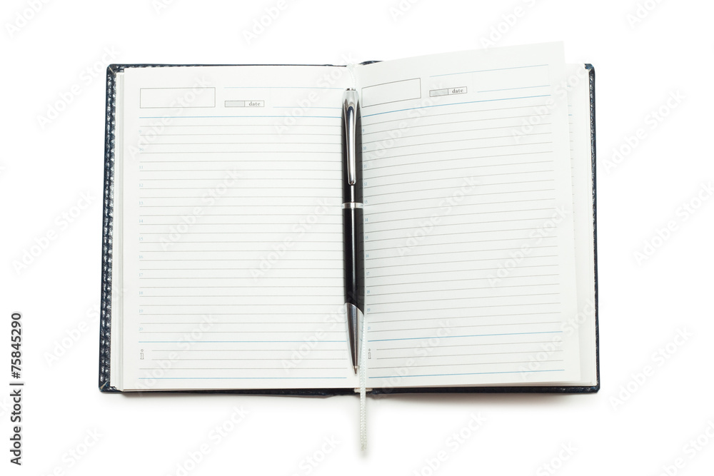 opened notebook with pen isolated opened notebook with pen isolated