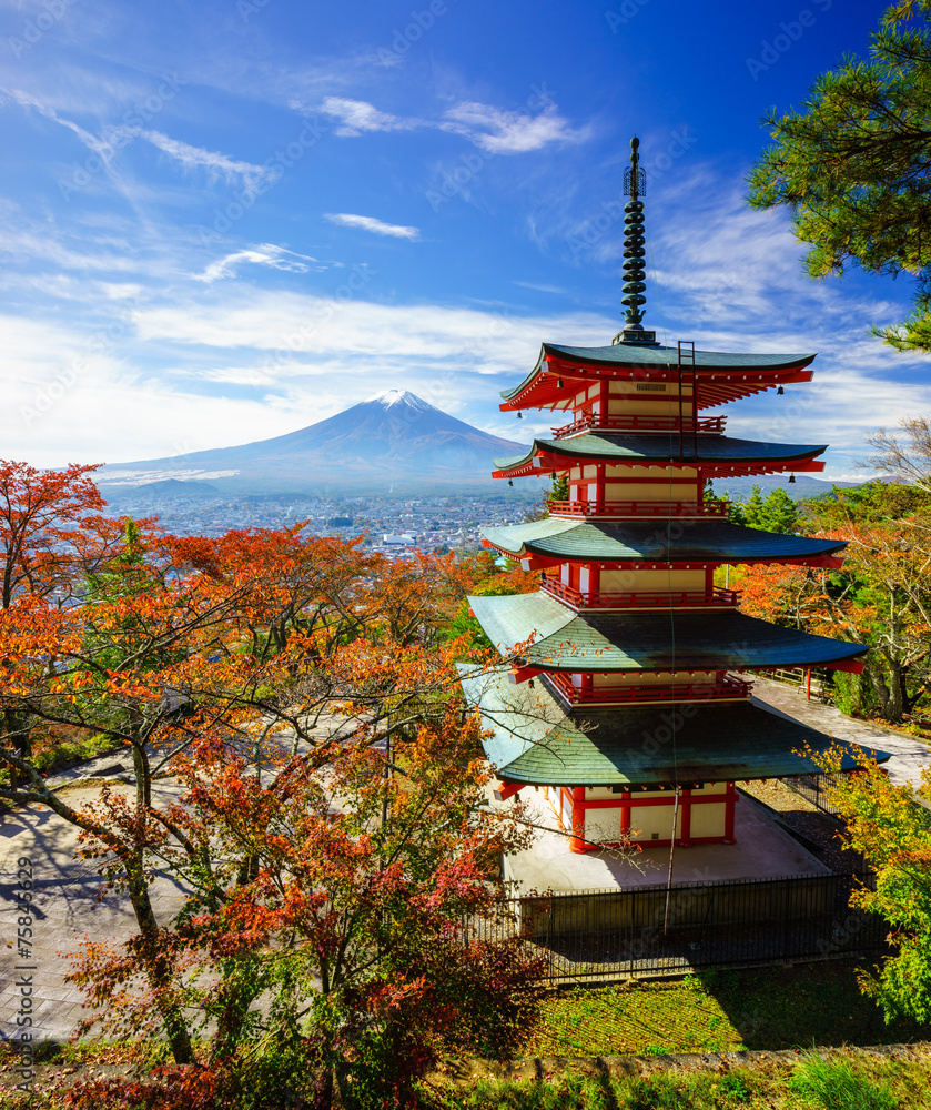 Naklejka premium Mt. Fuji z Chureito Pagoda, Fujiyoshida, Japonia