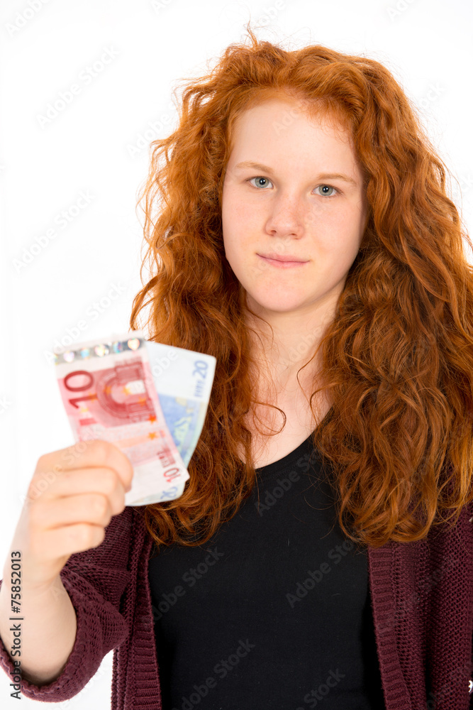 red haired girl with euros