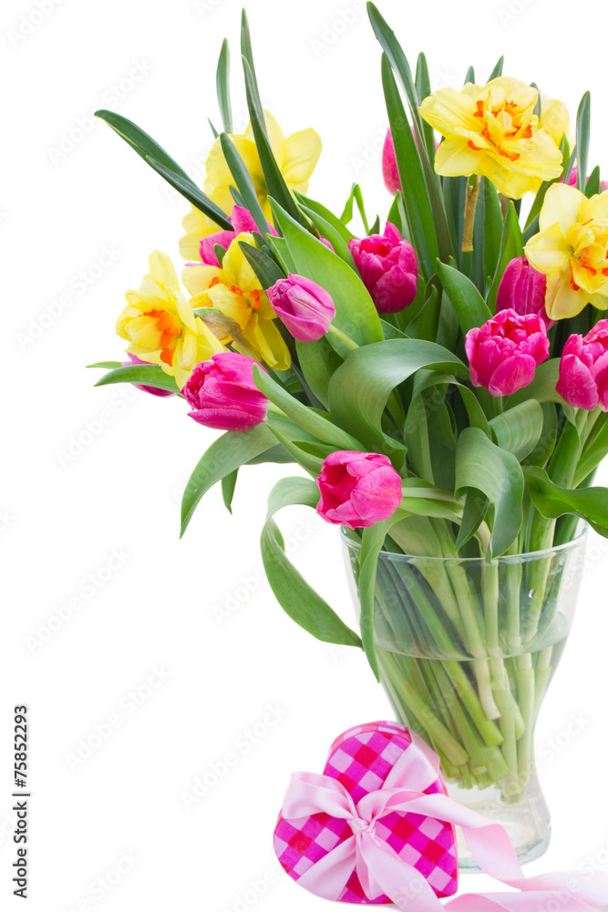 bunch of tulips and daffodils in vase bunch of tulips and daffodils in vase