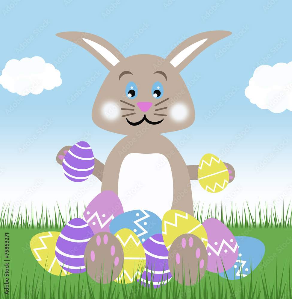 Fototapeta premium brown chocolate easter egg bunny blue green spring illustration
