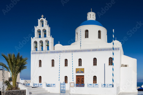 Cathedral of Oia under a blue sky