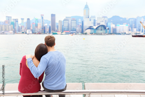 Canvas Print Hong Kong skyline and Victoria harbour - couple