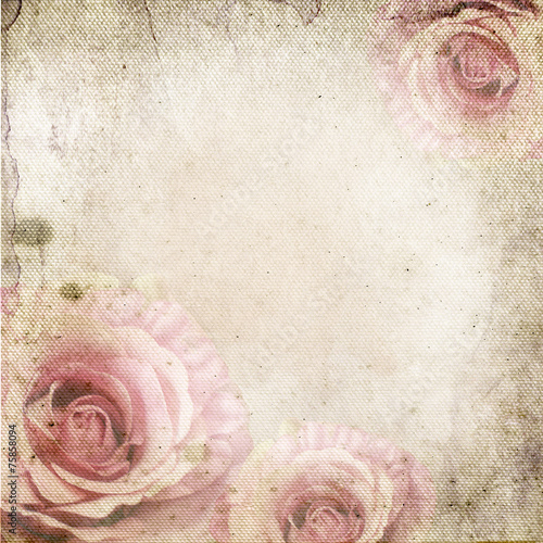Vintage background with  roses over retro paper