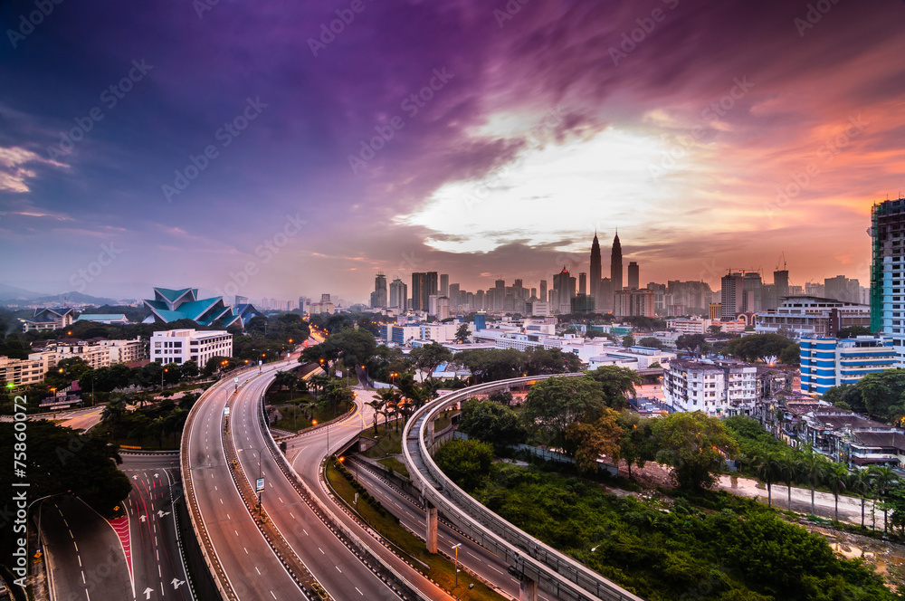 Fotografie Kuala Lumpur from above during sunrise