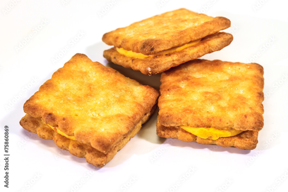 Sandwich biscuits on white background