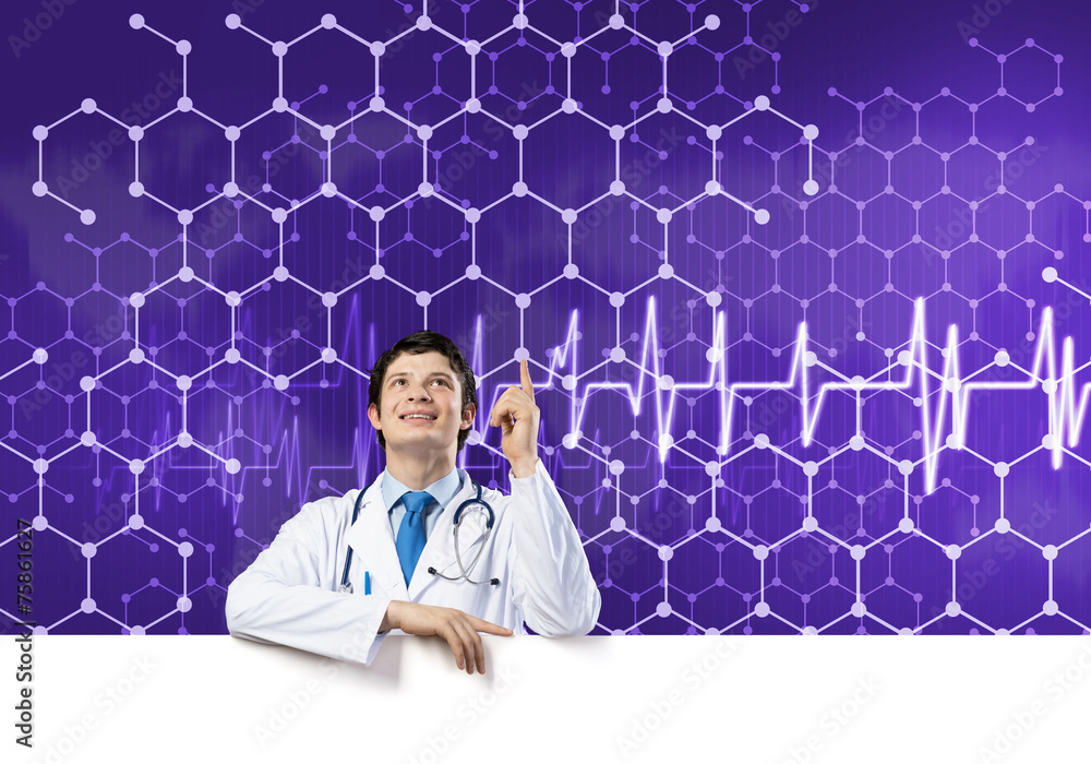 Doctor with banner Doctor with banner