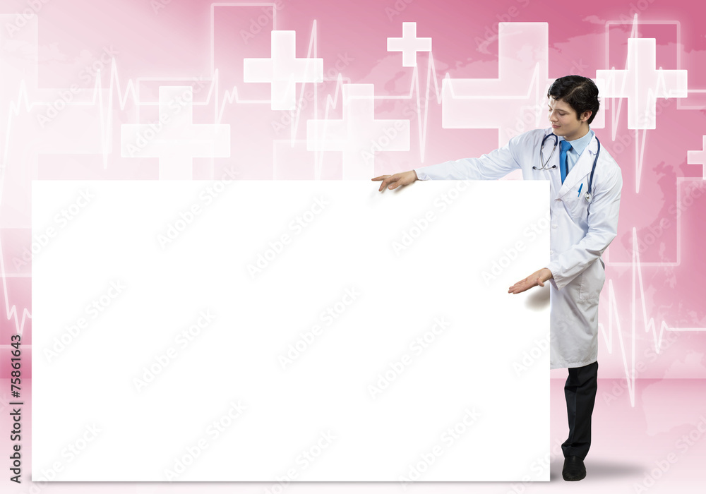 Doctor with banner Doctor with banner