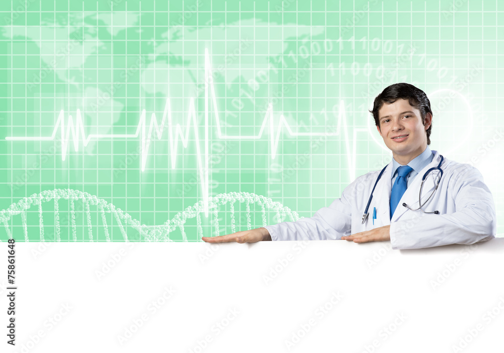 Doctor with banner Doctor with banner