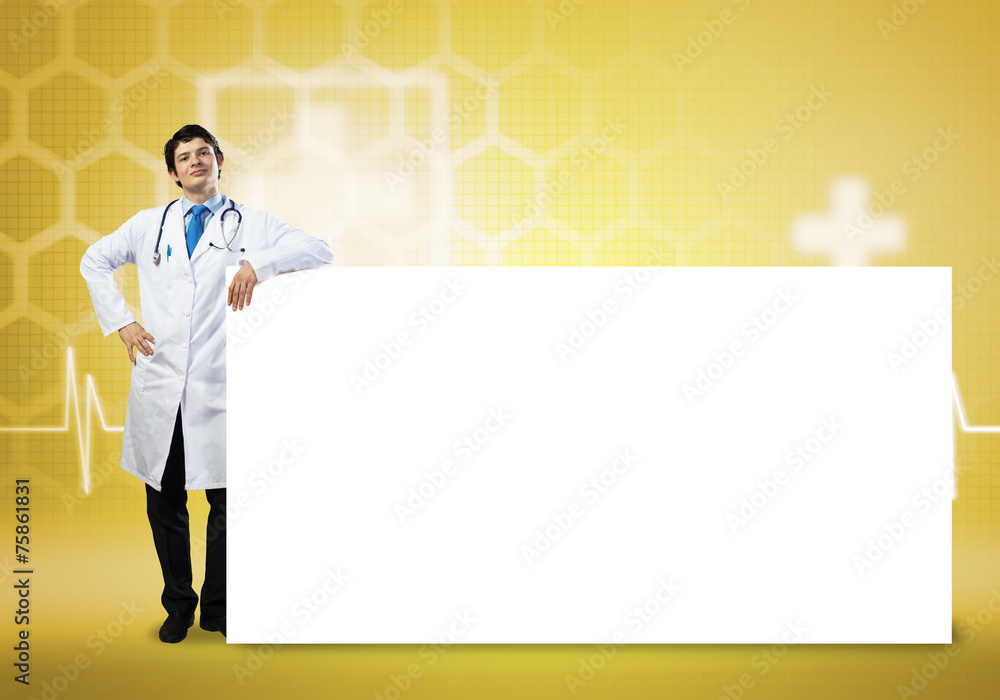 Doctor with banner Doctor with banner