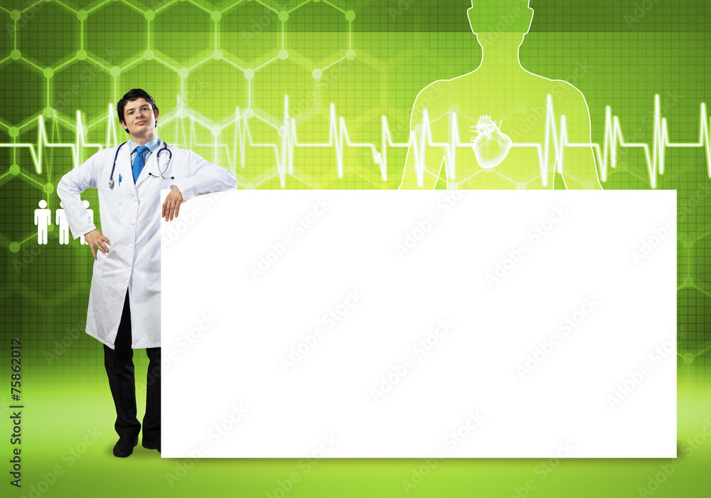 Doctor with banner Doctor with banner