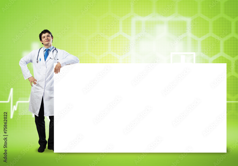 Doctor with banner Doctor with banner
