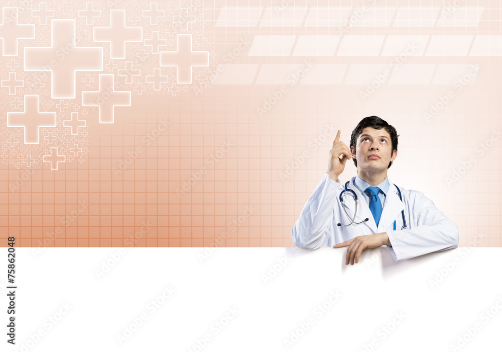 Doctor with banner Doctor with banner