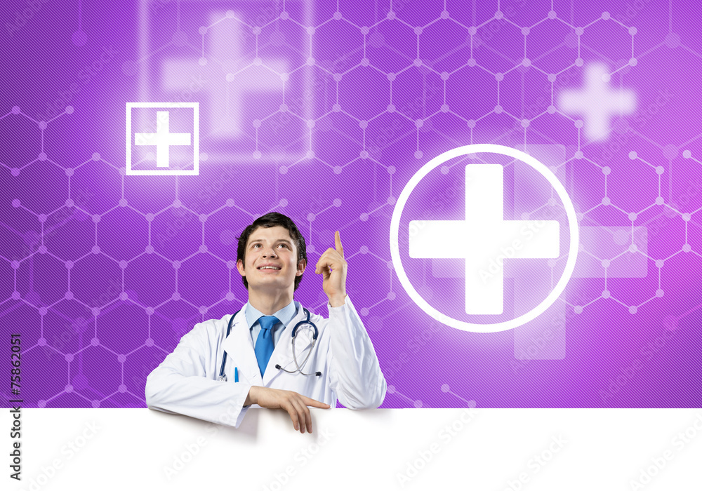Doctor with banner Doctor with banner