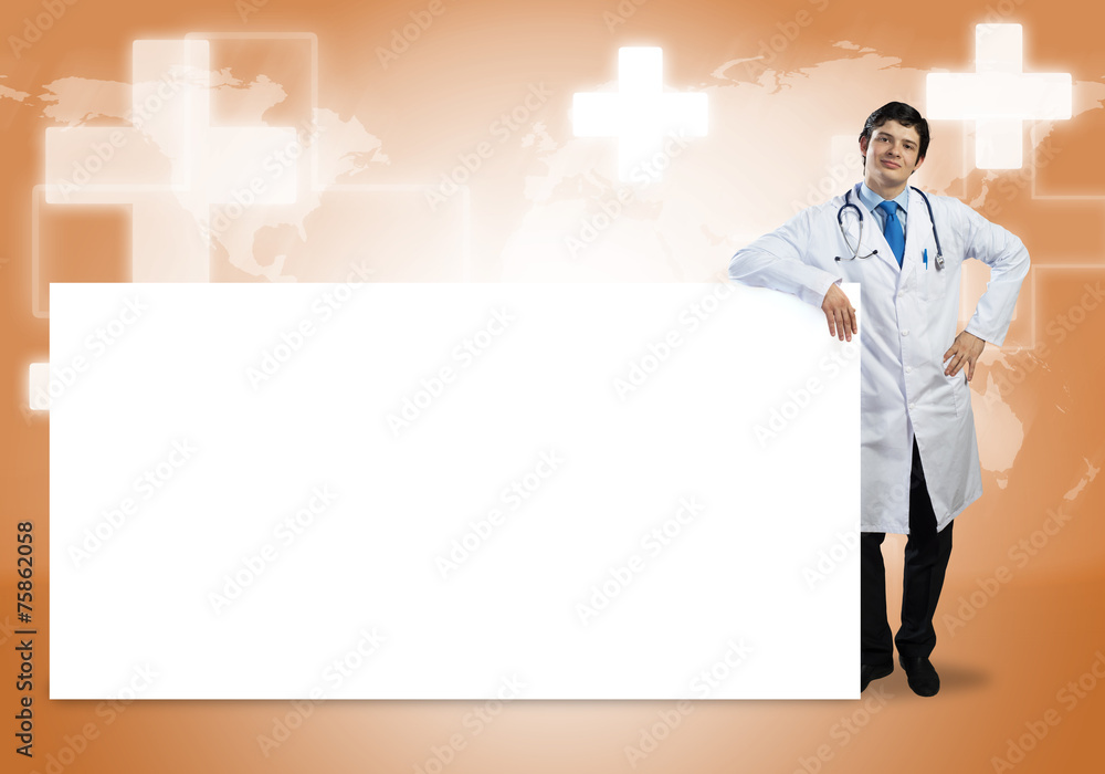 Doctor with banner Doctor with banner