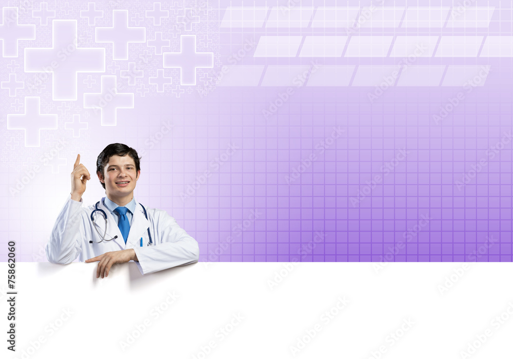 Doctor with banner Doctor with banner