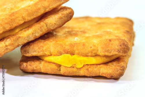 Sandwich biscuits on white background
