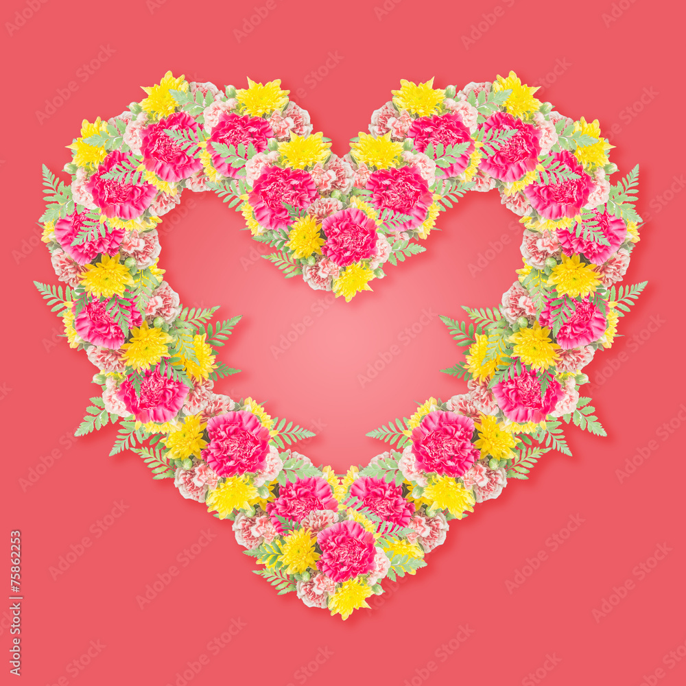 Carnation flower bouquet with heart shape