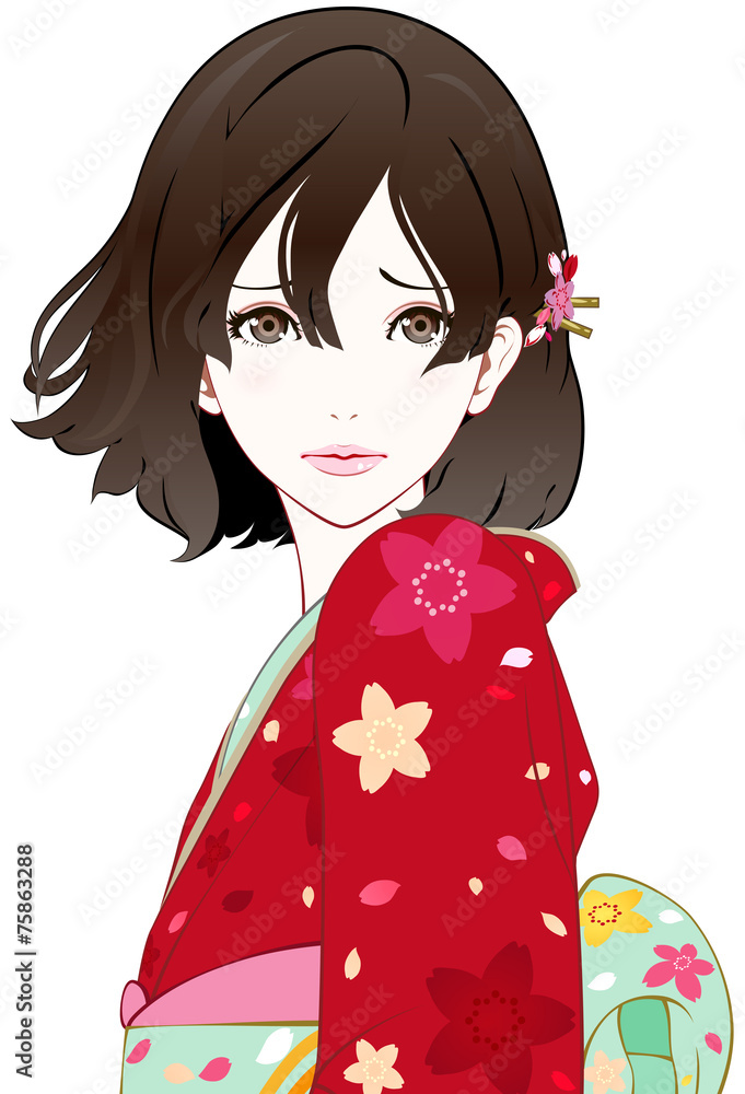 着物の女性　風　困り顔