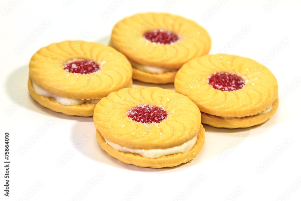 Sandwich biscuits on white background