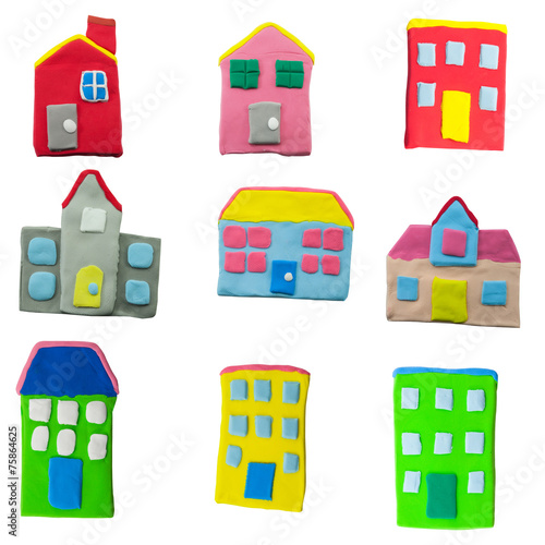 set of house and building made from plasticine