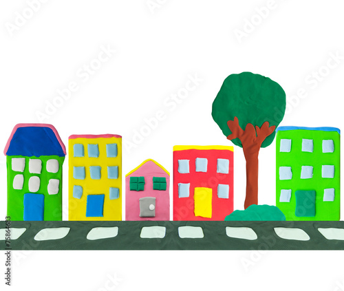 Town building made from plasticine