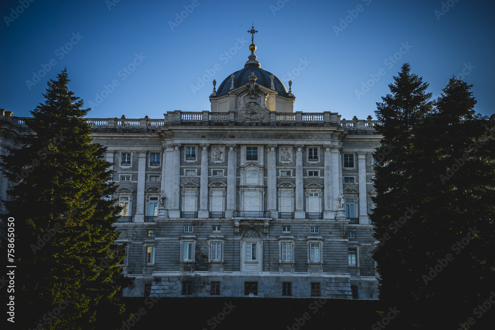 Sabatini Gardens in the Royal Palace in Madrid, classical archit