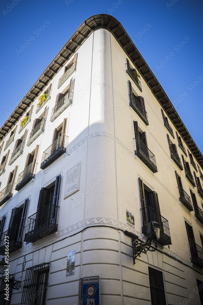 Naklejka premium oldest street in the capital of Spain, the city of Madrid, its a