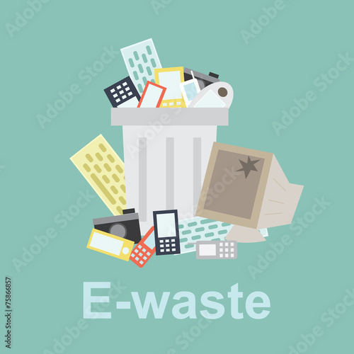 e-waste  recycle bin filled with old computer equipment and old