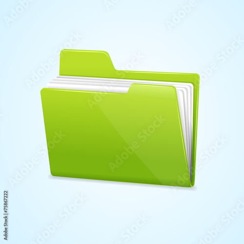 Vector Green file folder icon isolated on blue