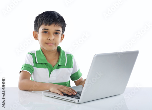 Indian School Boy with Laptop © V.R.Murralinath