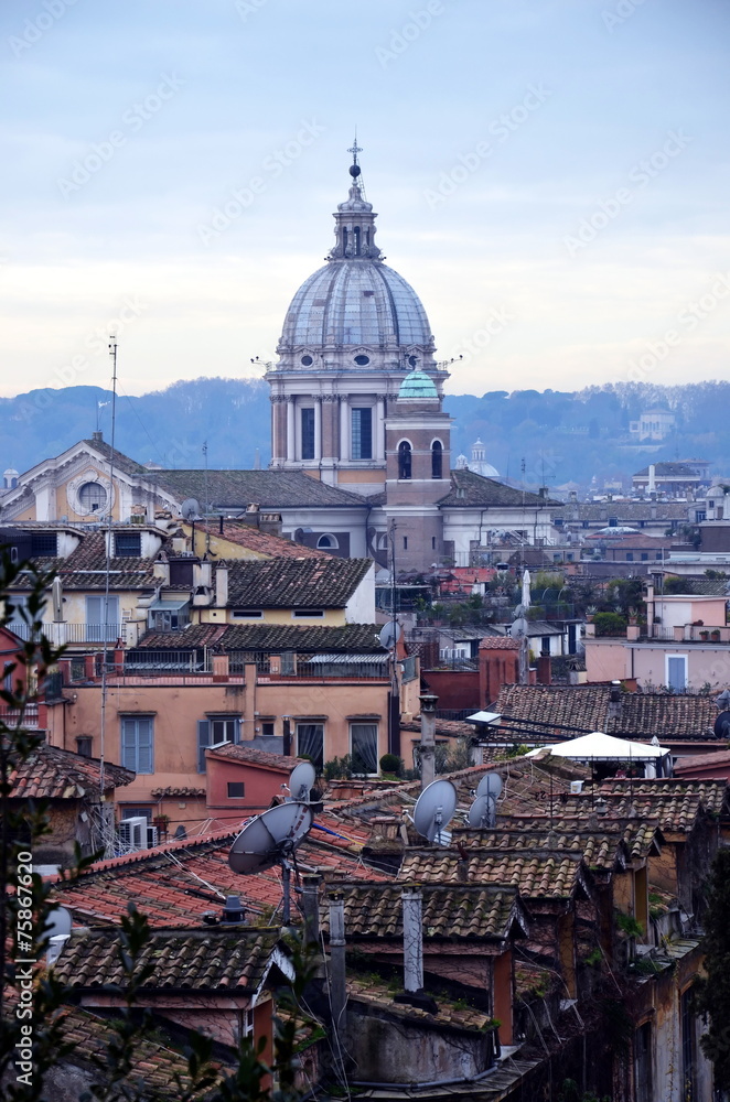 Rome, Italy. View of the city from the top on a cloudy day