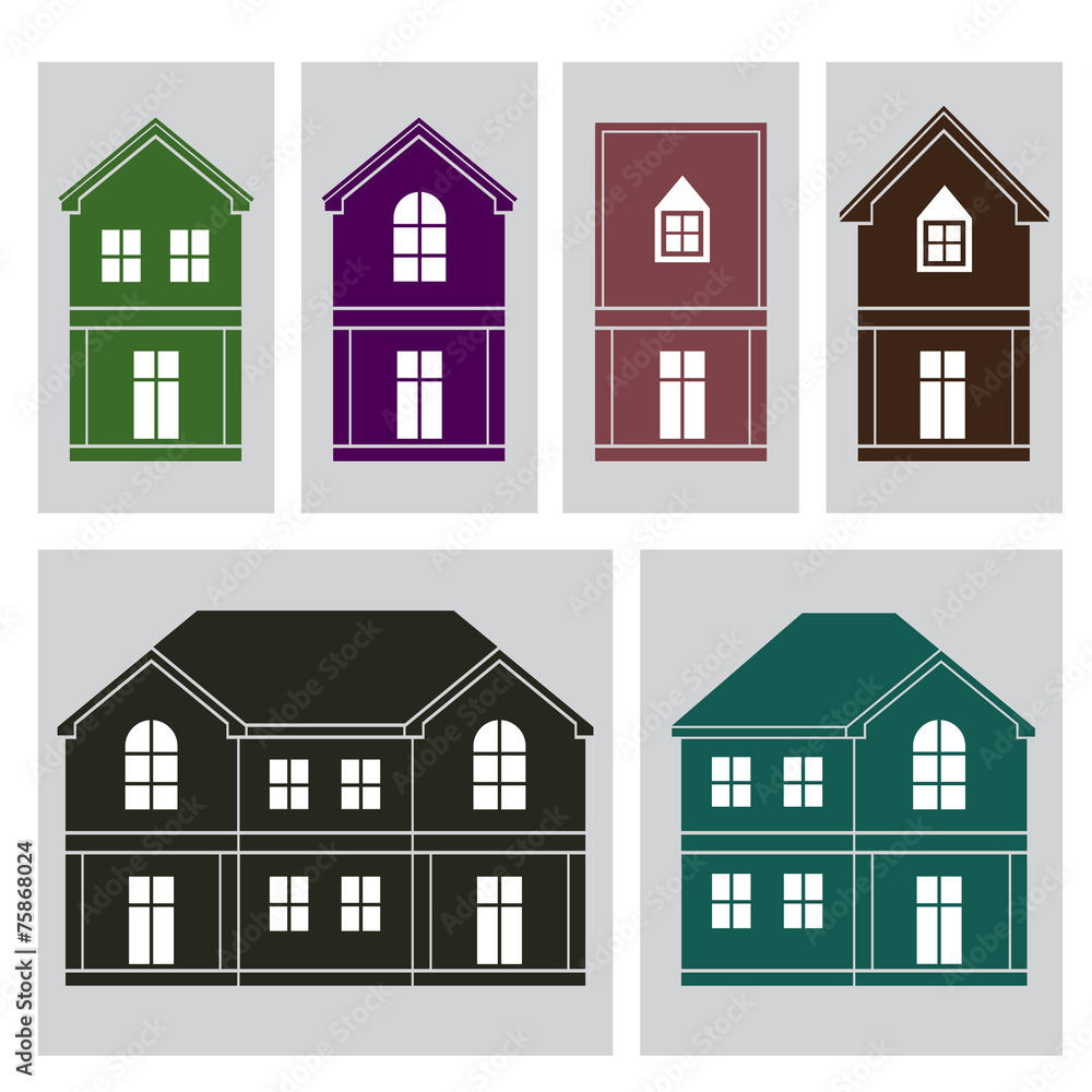 set of silhouette houses flat design vector illustration