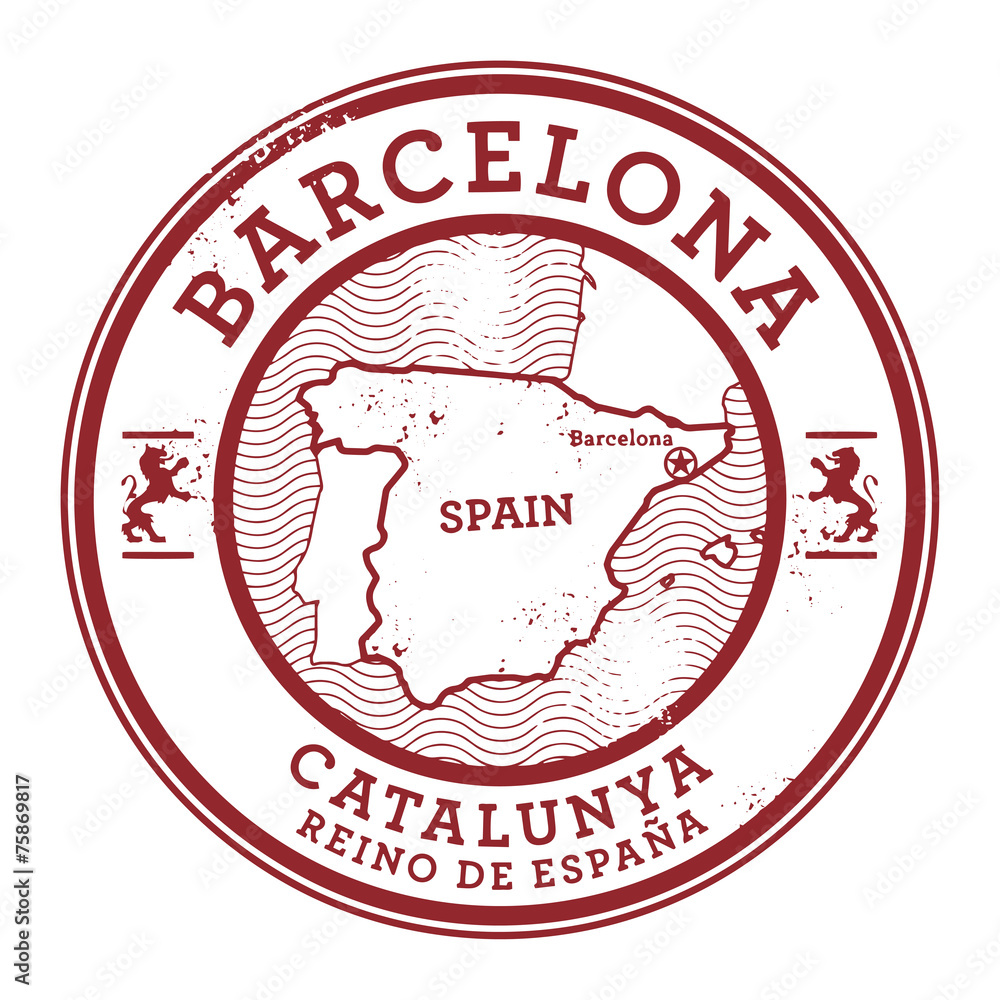 Naklejka premium Grunge rubber stamp with words Barcelona, Spain
