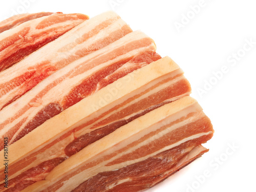Raw red meat fat bacon isolated on white background.