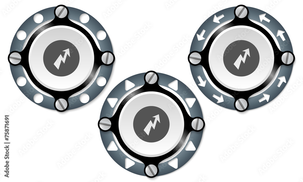 Set of three icons with perforated ring and flash Set of three icons with perforated ring and flash