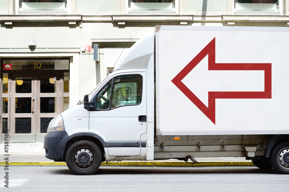 Fototapeta premium White truck in profile, with arrow
