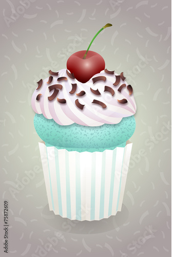 Yummie cupcake with cream and cherry