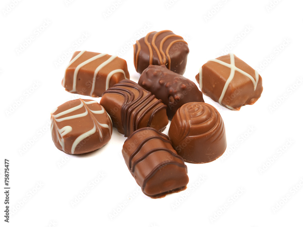 Set of delicious chocolate praline candies.