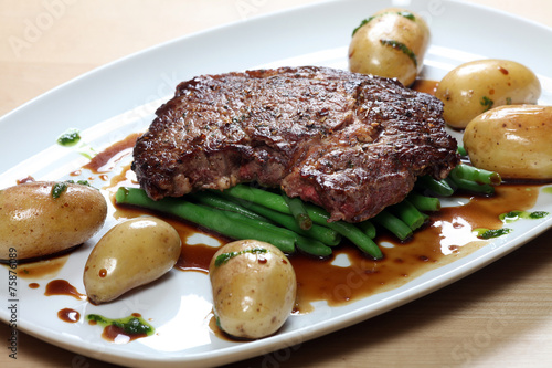 Steak mit Bohnen und Pellkartoffeln