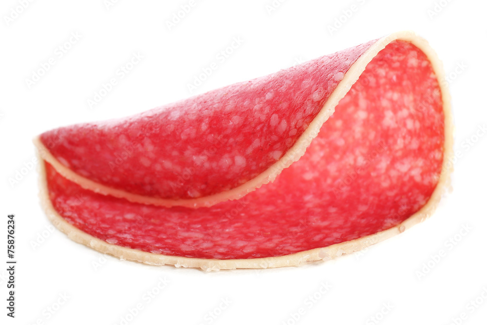 Slice of salami isolated on white background Slice of salami isolated on white background