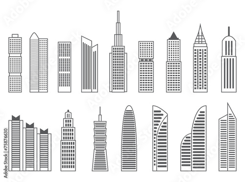 Gray or black shape of skyscrapers on white background