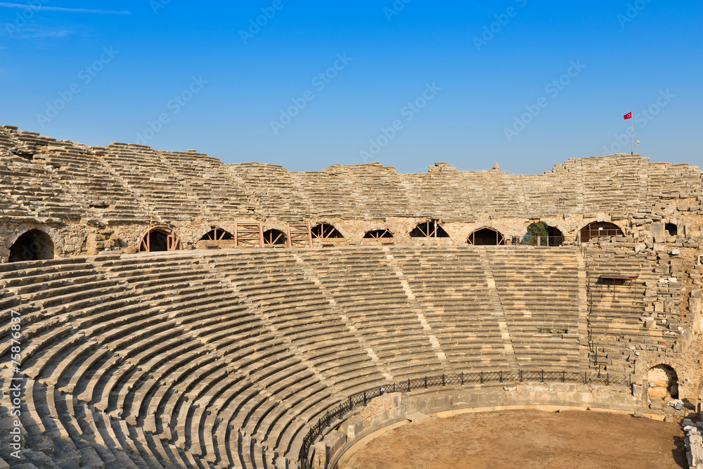 Ruins of the ancient amphitheater in Side, Turkey.