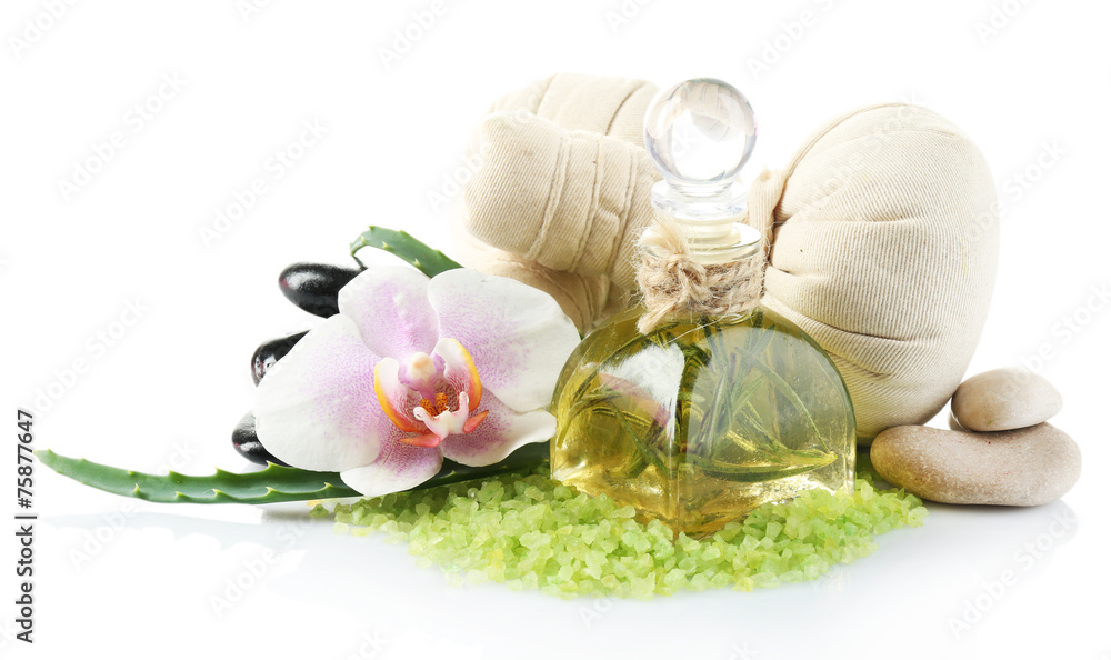 Spa treatments with orchid flower isolated on white Spa treatments with orchid flower isolated on white