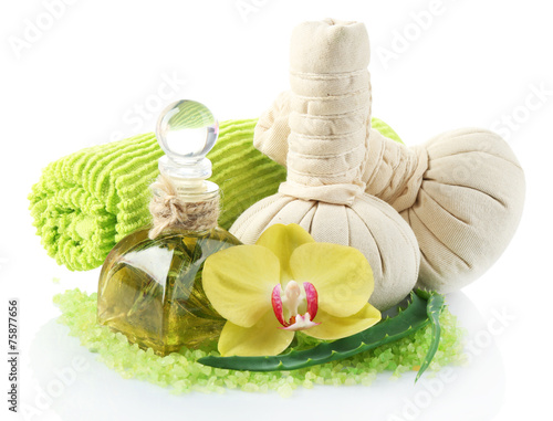Fototapeta Naklejka Na Ścianę i Meble -  Spa treatments with orchid flower isolated on white